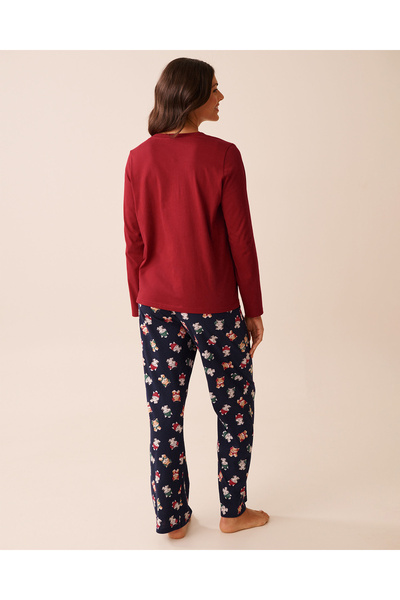 La Vie en Rose طقم بيجامة قطني بطبعة قطة صغيرة