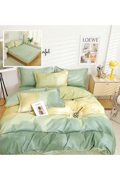 Pucioasa Double Bed Linen Set (Fitted Sheet), Reversible Design, 6 Pieces - F...