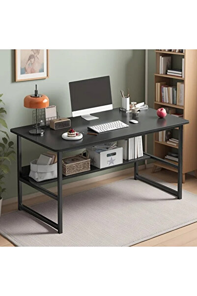 HayaBazaar Home Office Desk with Storage,Simple Modern Office Table,Black