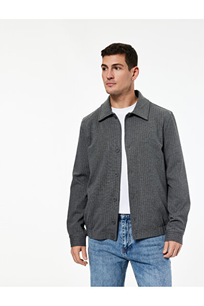 Koton Viscose Blend Long Sleeve Pocketed Classic Collar Shirt Jacket