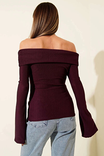 PETITE Μπλούζα με φερμουάρ με ανοιχτό ώμο Plum T4330