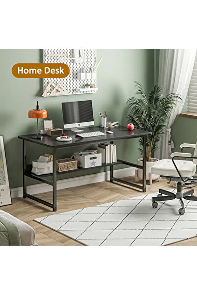 HayaBazaar Home Office Desk with Storage,Simple Modern Office Table,Black
