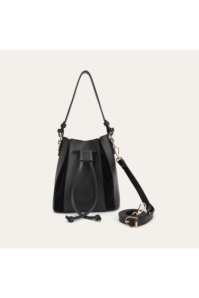 Mudo Wrinkled Leather Look Drawstring Handbag