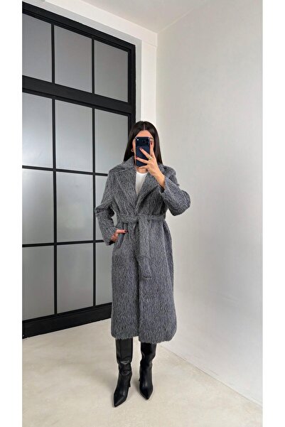 Gaus Anthracite Lined Belted Oversized Fur Coat Gaus-00543