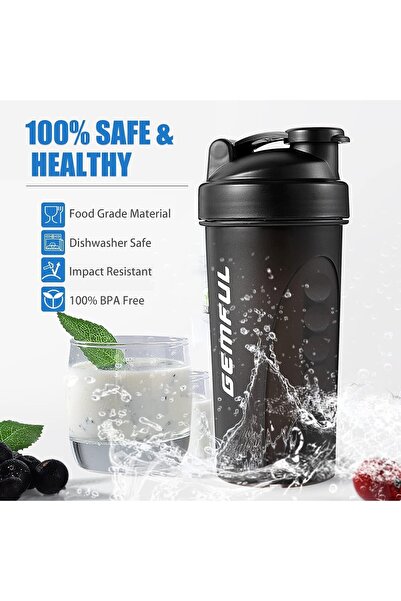 GEMFUL Shaker Bottle for Protein Mixes BPA-Free Leak Proof Mixer Water Cups 750 ML 2 Pack (2*Black)