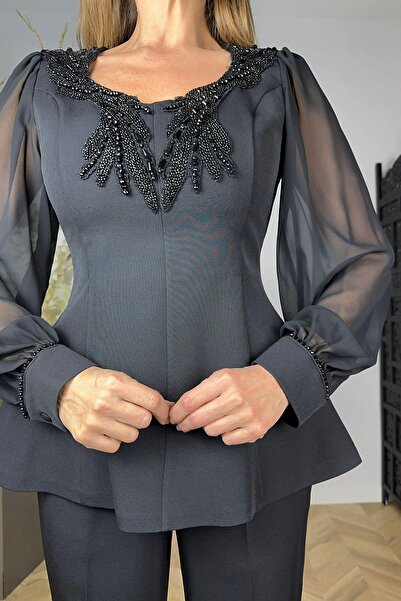 gesmoda G1609 Stone Embroidered Design Suit Black