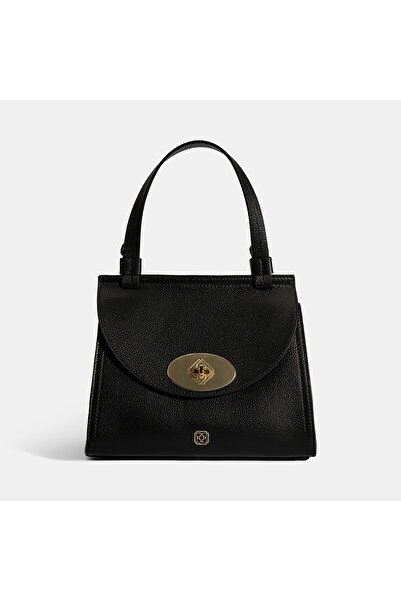 Desa Women's Black Leather Handbag with Shoulder Strap