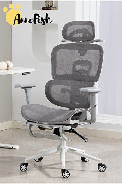 AnneFish كرسي مكتب شبكي مريح مع مسند للقدمين ودعم قطني قابل للتعديل وكرسي متكئ عالي الظهر