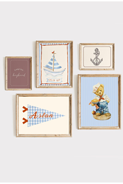 leilart Vintage Denizci Ayıcık Sailorboy , Çerçeveli Poster Set