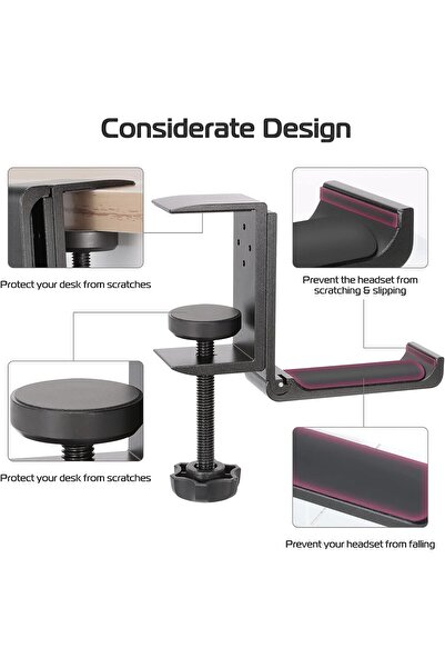 ulanzi Under Desk Foldable Headphone Stand - Aluminum Clamp Hook, Non-Slip Pad