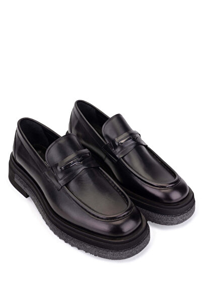 Tamer Tanca Men's Genuine Leather Black Loafer Shoes