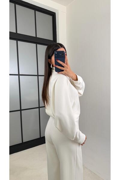 Gaus Ecru Zippered Cardigan Elastic Waist Trousers Modal Set Gaus-00665