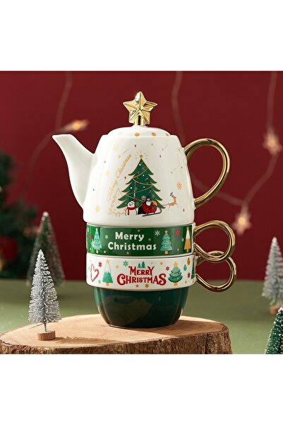 OEM Tea Set, Christmas Theme, Teapot 450 ml, 2 x Mugs 250 ml, Ceramic, Christmas Tree Model