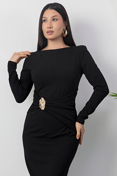 PULLIMM Велосипедна комір довгий рукав розріз сукня NY3039