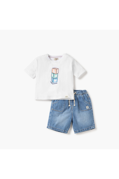 Lee Cooper Logo Detail T-shirt and Denim Shorts Set