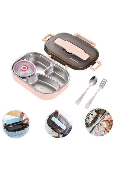 Bukela Lunch Box Pink bento lunch box 4 compartments with soup box, spoon and chopsticks