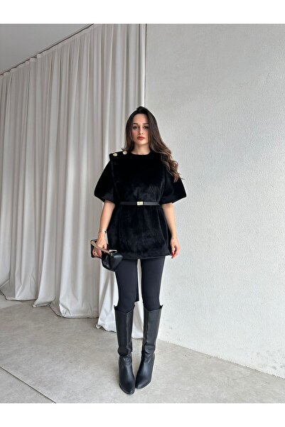 Mooi Butik VELOURA Poncho 6432 - Μαύρο