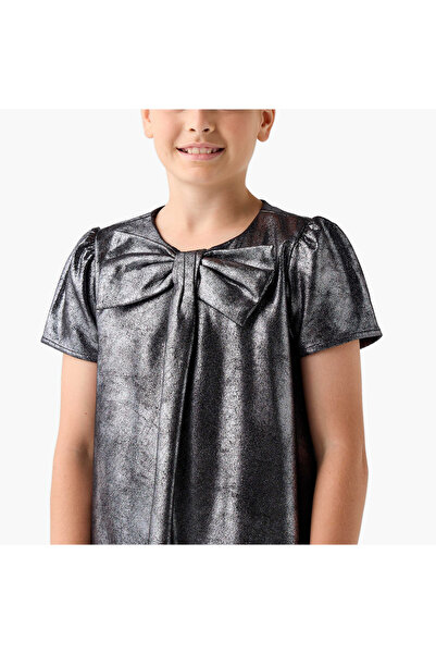 Lee Cooper Bow Detail A-Line Dress with Short Sleeves