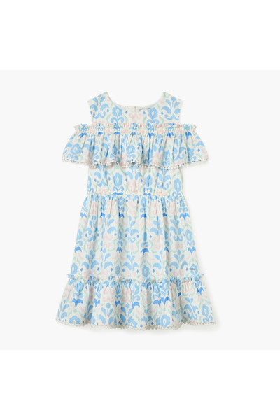 Lee Cooper Solid Cold-Shoulder Dress with Lace Trim