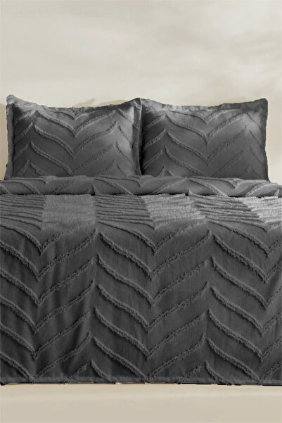 best house decor Delux Bohem Çift Kişilik Yatak Örtüsü Takımı 240x250 ve 2 adet Yastık ANTRASİT