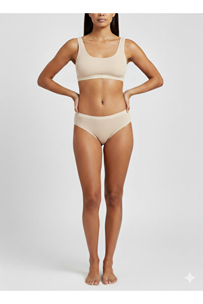 İntimate Women's Skin Color Ribbed Knit Cotton Stretchy Bikini Type 6-Piece Panties