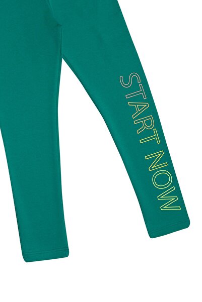 LOVETTI Dark Green Girl Child Start Now Printed Fleece-Lined Leggings