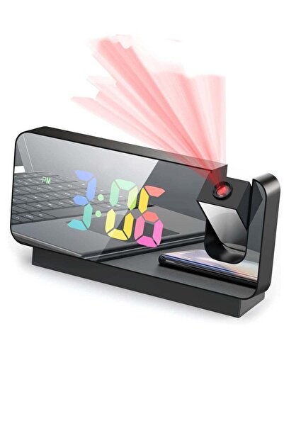 Arabest Colorful LED Projection Alarm Clock with USB Charger, 12/24H, Snooze, Mirror LED