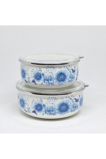 Avşar Emaye 14-16 cm Blue Flower Double Storage Bowl