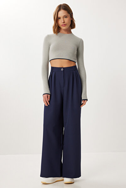Lovelyİstanbul Pleated Woven Palazzo Pants Ldw0009 Dark Blue
