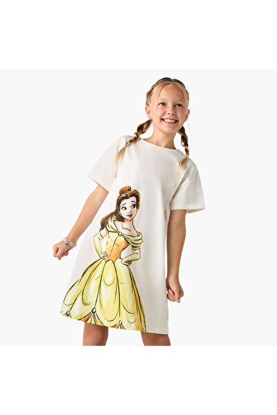 Disney Belle Print T-shirt Dress with Short Sleeves