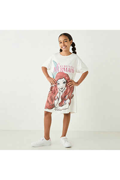 Disney The Little Mermaid Print A-line Dress with Drop Shoulder Sleeves