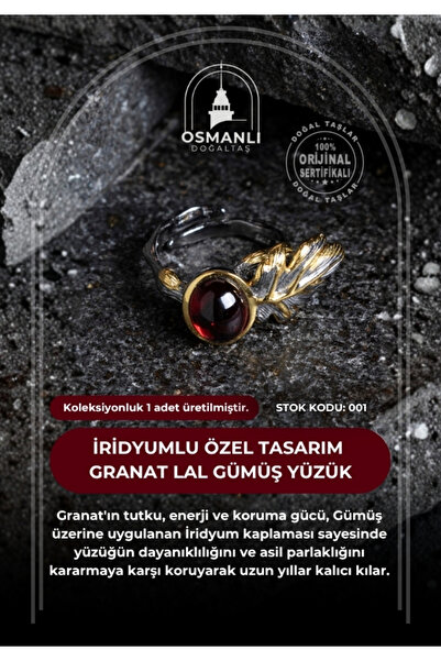 OSMANLI DOĞAL TAŞ Sertifikalı İridyumlu Granat Lal Özel Tasarım Gümüş Yüzük (...