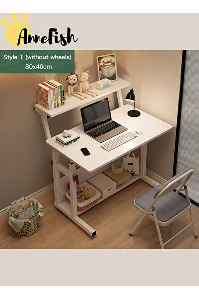 AnneFish Liftable 3-layer Study Desk Office Computer Table Work Station With Bookshelf Home Writing Desk