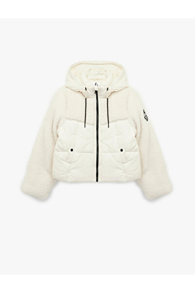 Koton Hooded Long Sleeve Plush Detailed Printed Inflatable Coat