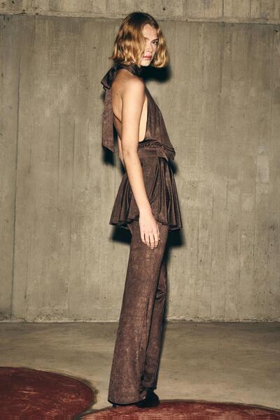 Pull & Bear Kahverengi kısa halter elbise