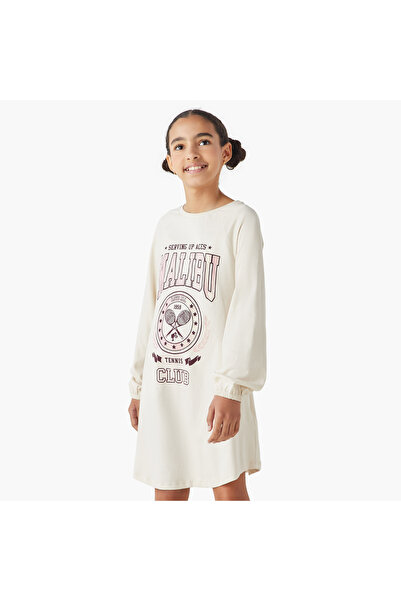 mattel Barbie Print A-line Round Neck Dress with Long Sleeves