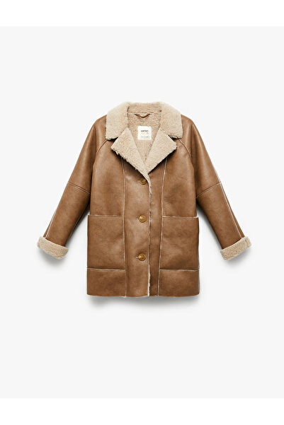 Koton Дълго палто от изкуствена кожа с яка от изкуствена кожа