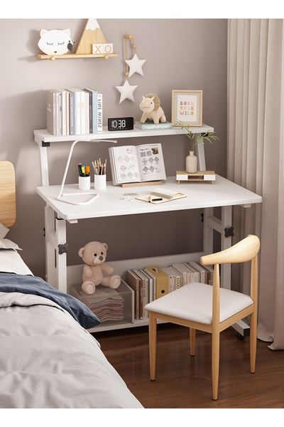 AnneFish 80*40*60-85cm Liftable 3-layer Study Desk Office Computer Table Work Station With Bookshelf