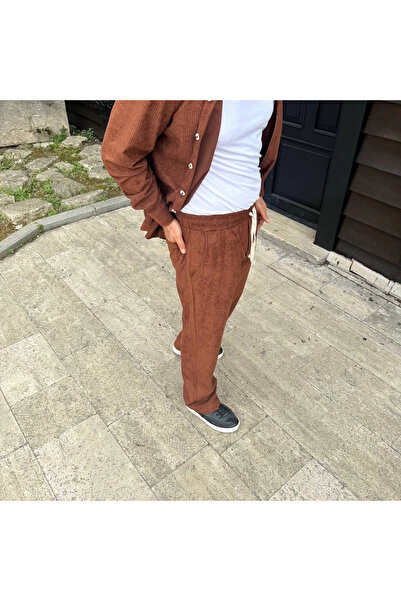 MODA Men's Corded Fabric Velvet Pocket Buggy Trousers Oversized Comfortable Fit - Brown