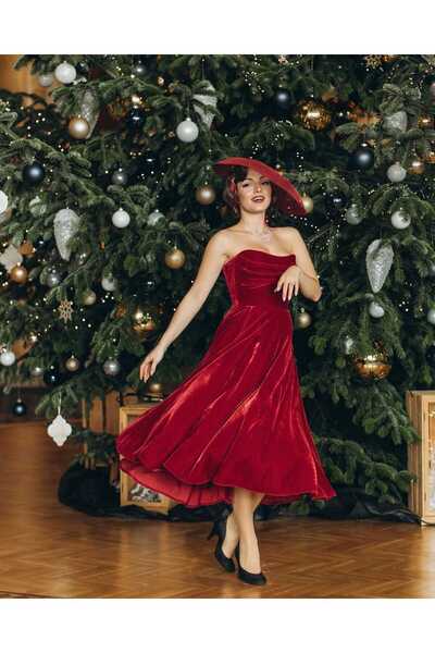 hind fashion Elegant red velvet evening dress