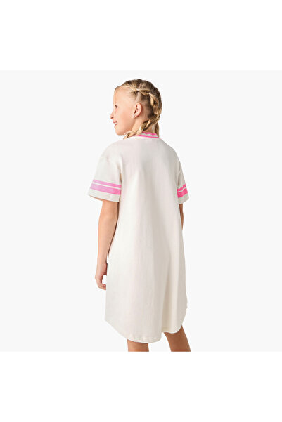 mattel Barbie Logo Print V-neck T-shirt Dress with Short Sleeves