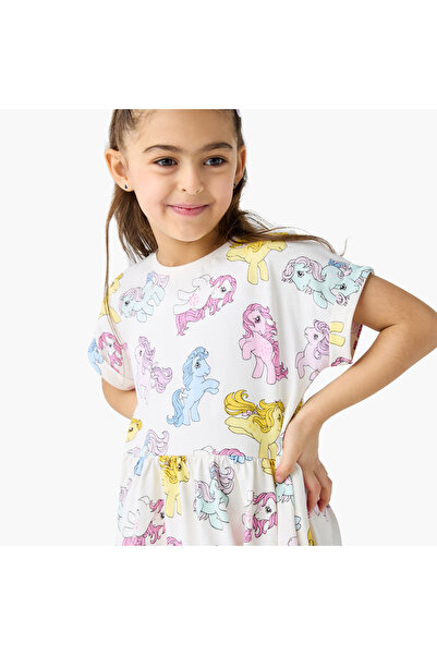 Hasbro All-Over Unicorn Print A-line Dress with Round Neck and Short Sleeves
