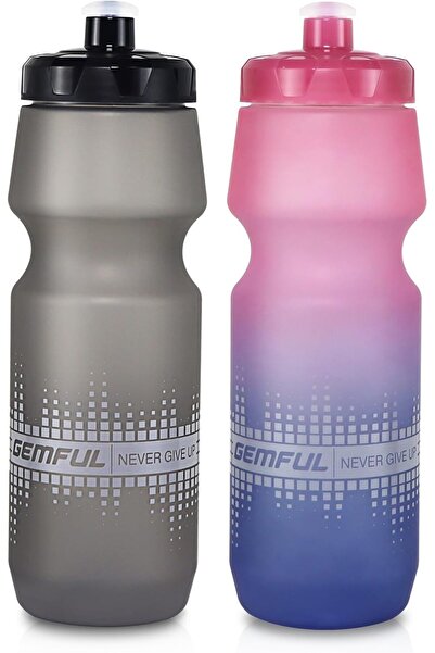 GEMFUL Cycling Water Bottle BPA Free 750ml 2 Pack (Gradient Pink Blue+Clear Grey)