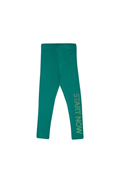LOVETTI Dark Green Girl Child Start Now Printed Fleece-Lined Leggings