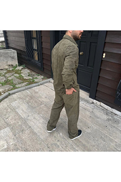 MODA Men's Corded Fabric Velvet Pocket Buggy Trousers Oversized Comfortable Fit - Khaki