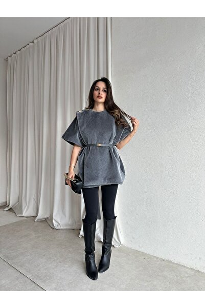 Mooi Butik VELOURA Poncho 6432 - Καπνιστό