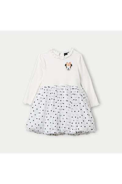 Disney Minnie Mouse Applique A-line Dress with Long Sleeves