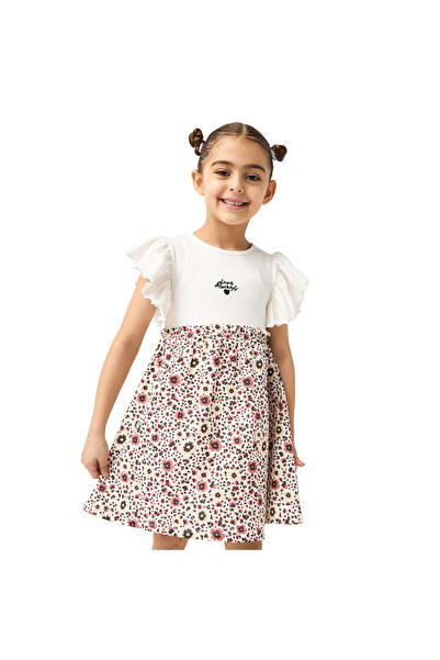 Lee Cooper Floral Print Round Neck Dress with Ruffled Sleeves