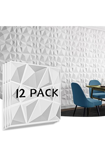 Zztcmp 3D Wallpaper 50cm X 50cm 12 Piece 3D Abs Material Pvc Durable Wall Panel (White)