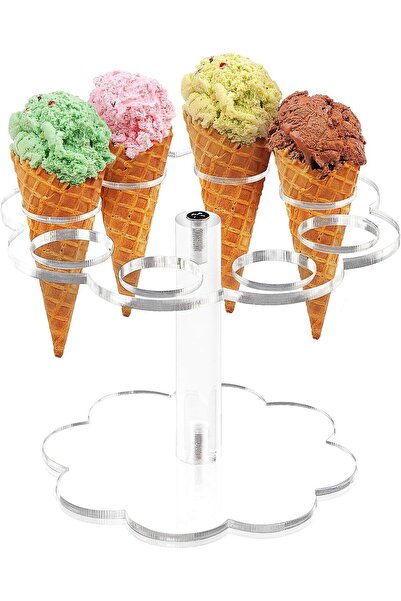 Slasa Acrylic Ice Cream Cone Holder Stand (4x5x6.1 inch) 8-Hole Clear Display Rack